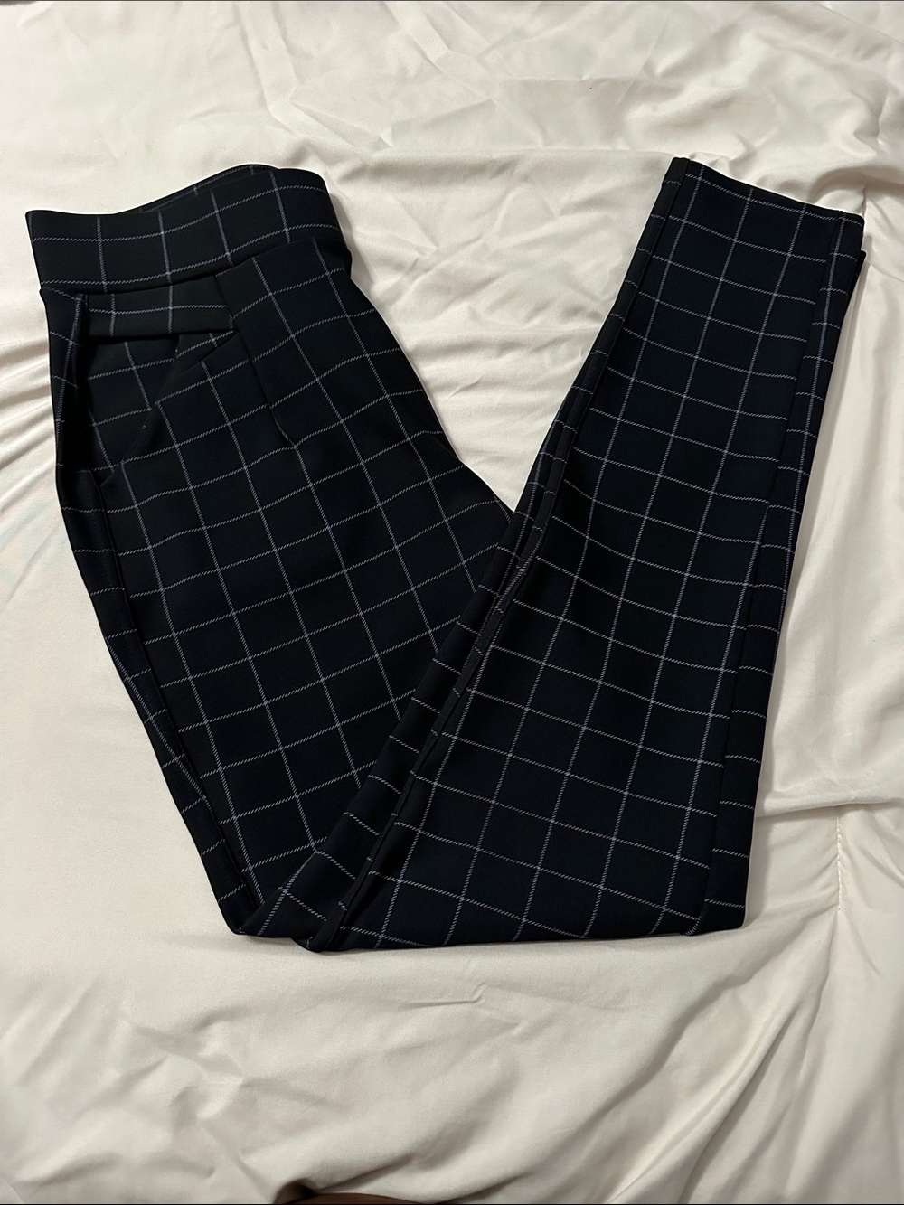 Women Black Windowpane Dress Pants